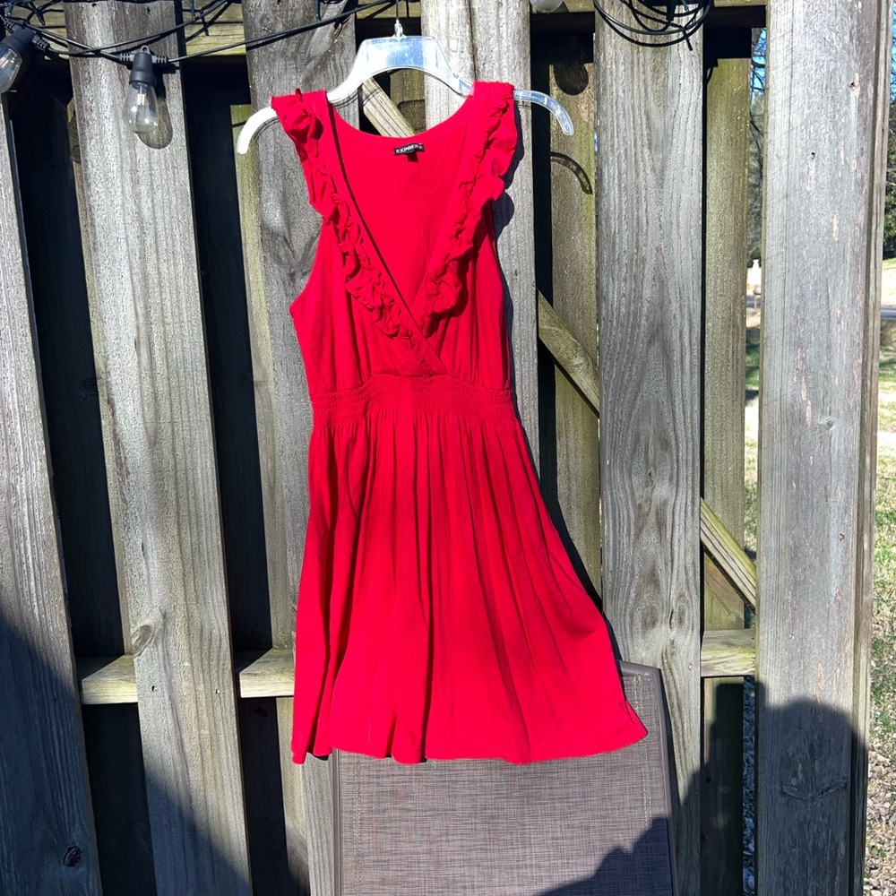 Express Red Ruffled Sleeveless Dress
